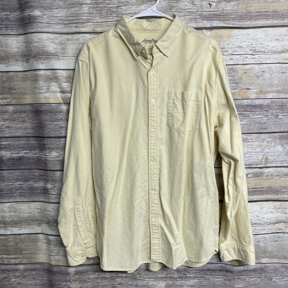 Eddie Bauer Mens Shirt Large Tall Legend Wash Long Sleeve Button Down Yellow - Picture 1 of 6
